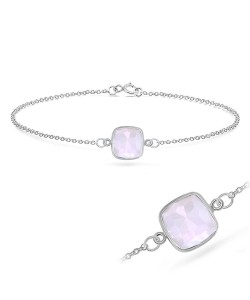 Rose Quartz Square Shape Silver Bracelet BRS-234